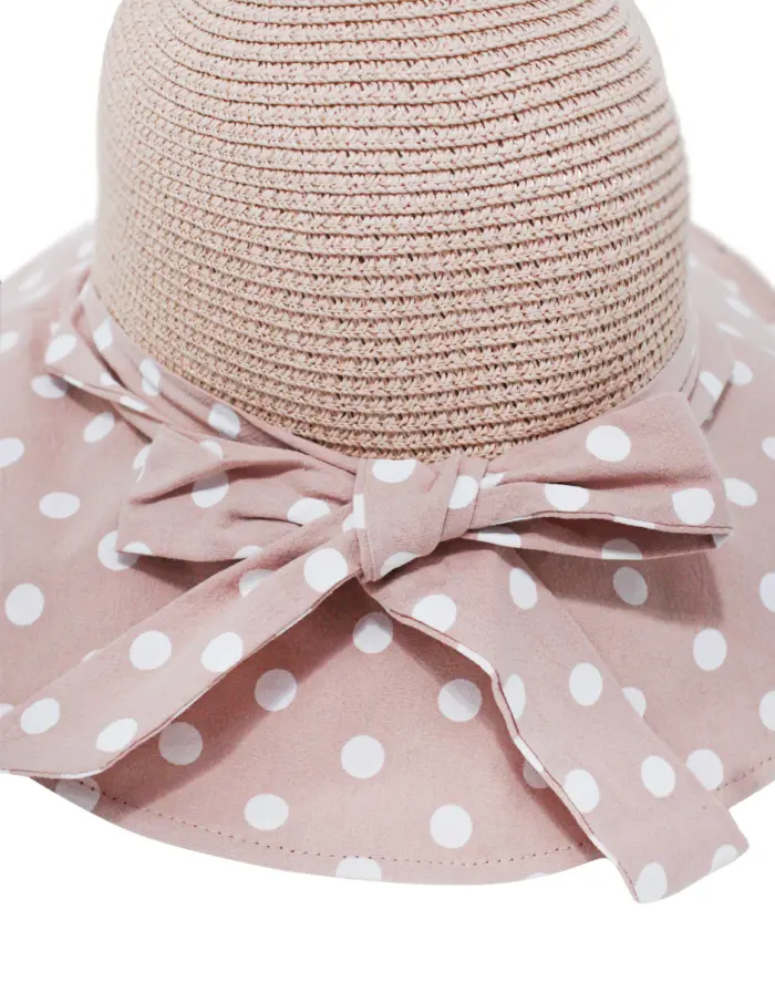 Sombrero tejido rosa con olan de tela rosa con puntos blancos de 33x33x12cm - Image 3