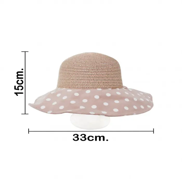 Sombrero tejido rosa con olan de tela rosa con puntos blancos de 33x33x12cm - Image 4