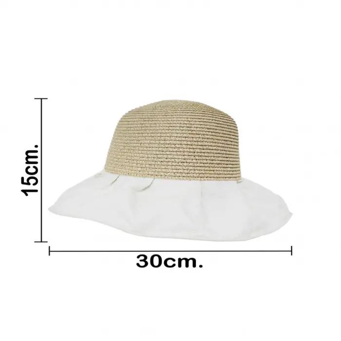 Sombredo tejido beige con olan de tela blanco de 33x33x12cm - Image 4