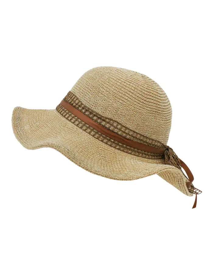 Sombrero tejido beige con listón café de yute de 34x34x13cm - Image 2