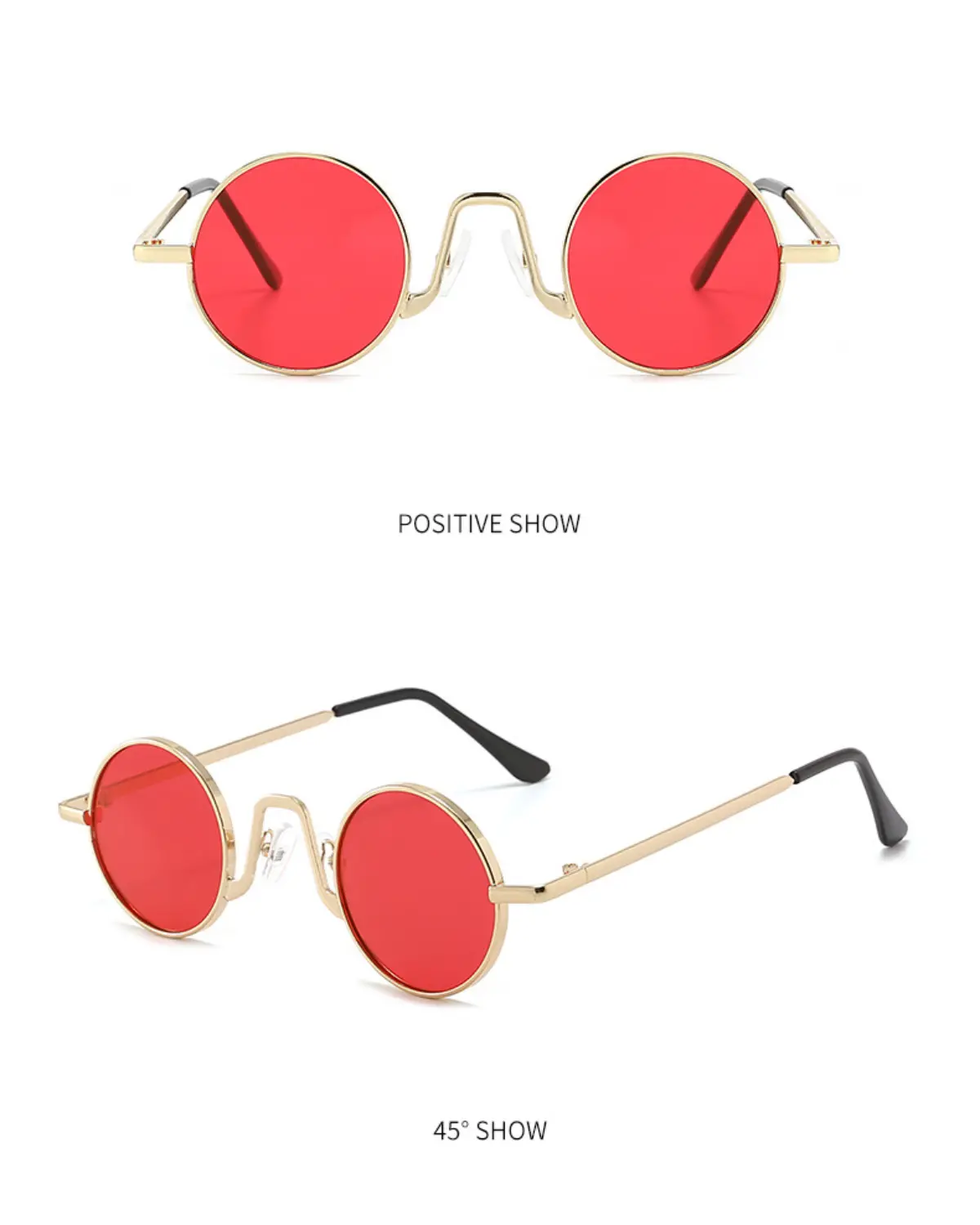 Gafas de sol estilo hippie de cristal rojo con armazón dorado de