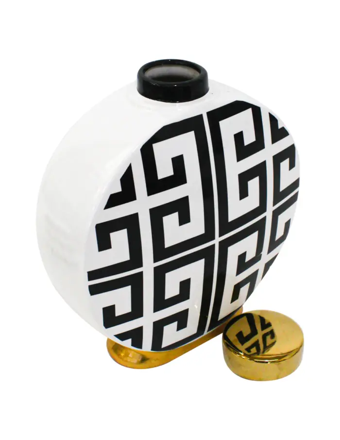 Tibor de cerámica negro con blanco diseño zig zag de 11x22x28cm - Image 3