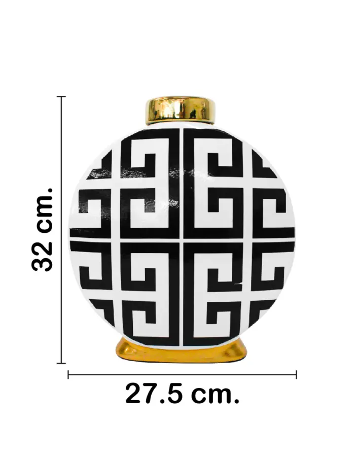 Tibor de cerámica negro con blanco diseño zig zag de 11x25x32cm - Image 2