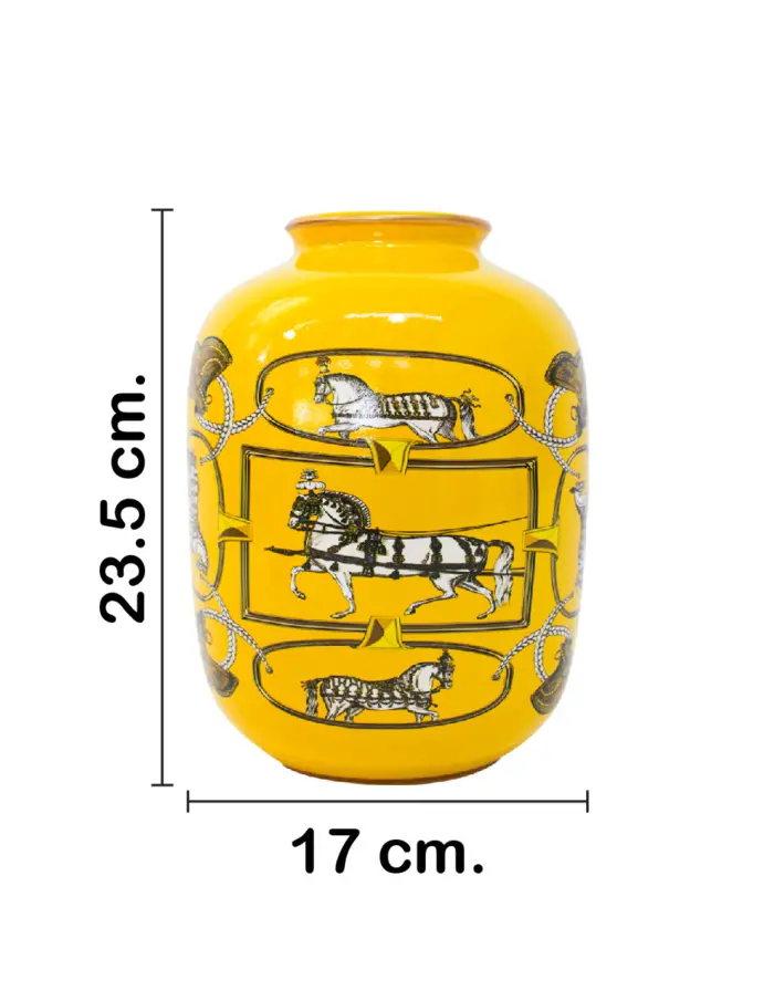 Tibor de cerámica amarillo diseño caballos de 16.3x16.3x23cm - Image 2