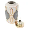 Tibor de cerámica beige con dorado y tapa imitacion diamante de 12x12x28cm - Image 3
