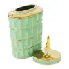 Tibor de cerámica verde con dorado de 17x17x38cm - Image 3