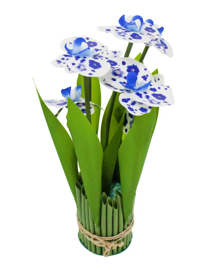 Ramo artificial de orquideas en base blanco con azul de 15x15x31cm - Image 2