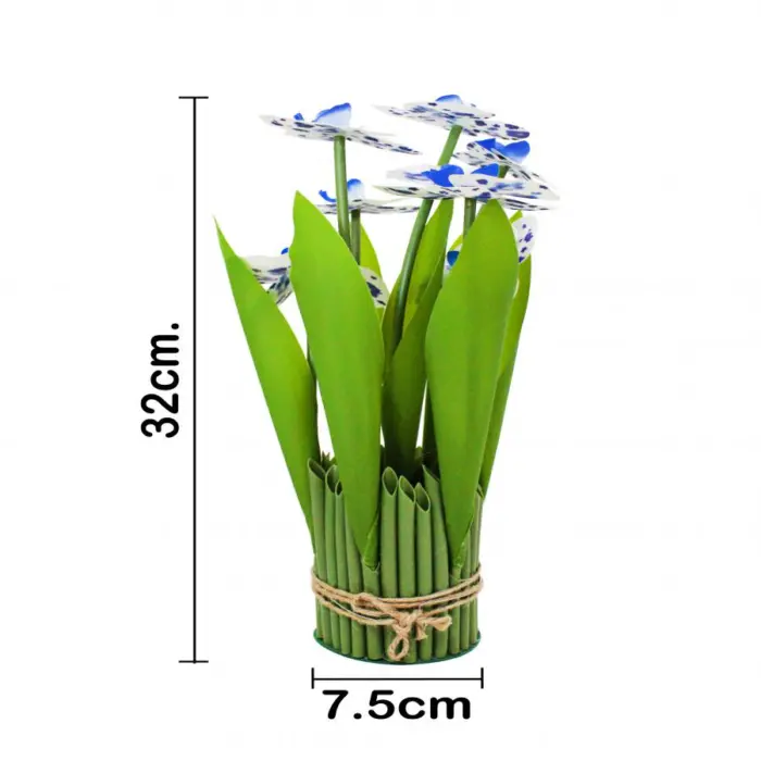 Ramo artificial de orquideas en base blanco con azul de 15x15x31cm - Image 4