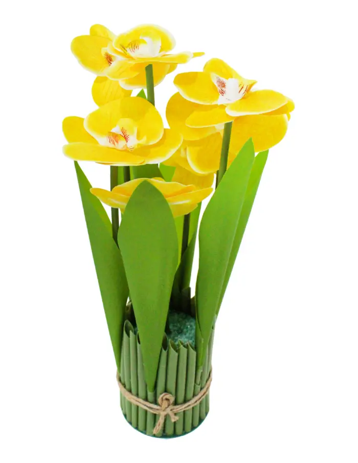 Ramo artificial de orquideas en base amarilla de 15x15x31cm - Image 2