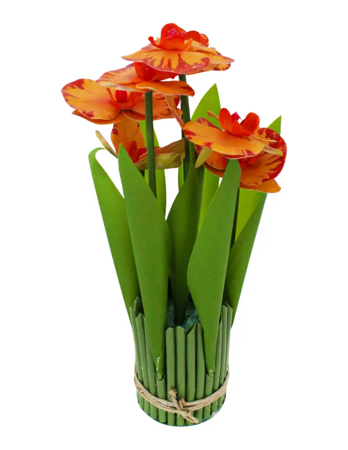 Ramo artificial de orquideas en base naranja de 15x15x31cm - Image 2
