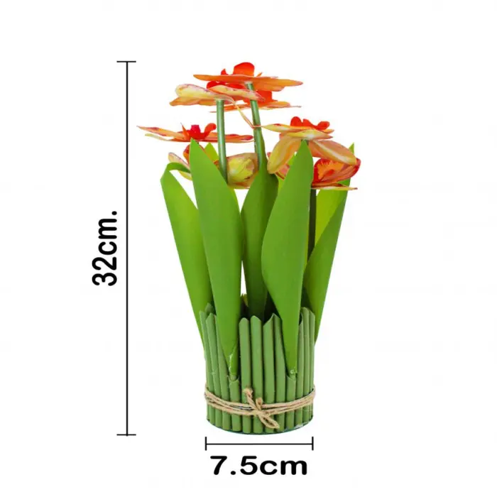Ramo artificial de orquideas en base naranja de 15x15x31cm - Image 4