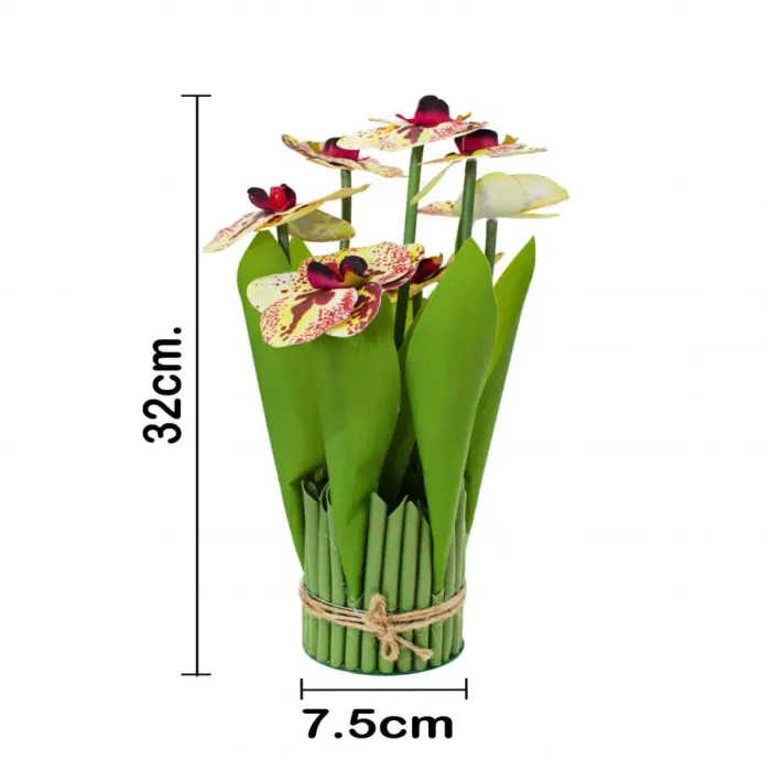 Ramo artificial de orquideas en base rosa con beige de 15x15x31cm - Image 3