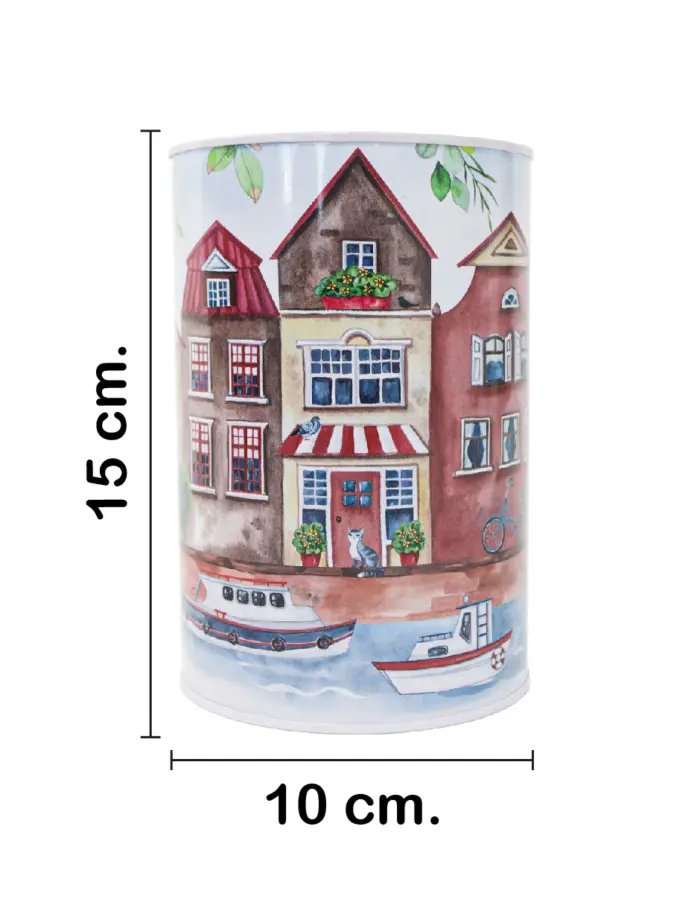 Alcancía diseño casas en puerto de 10x10x15cm - Image 2
