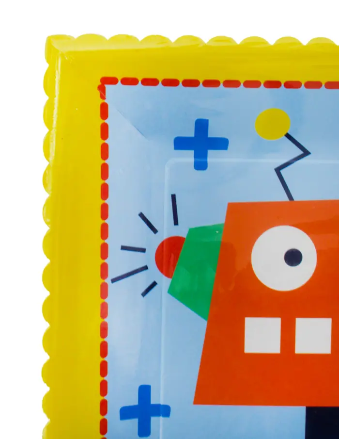 Paquete de 8 platos desechables estampado robot de 23x23x1.8cm - Image 3