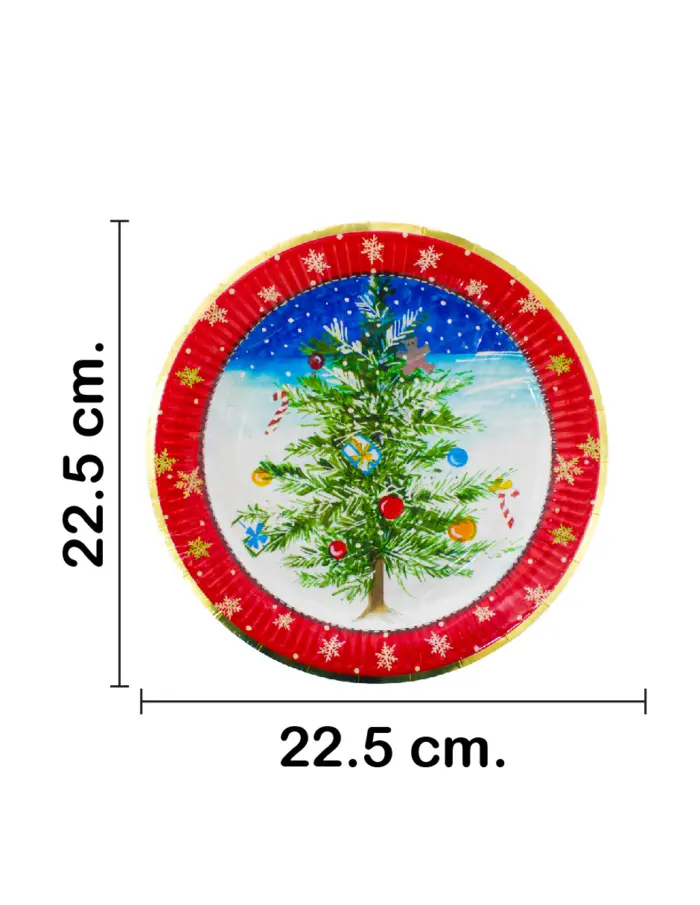 Paquete de 8 platos desechables estampado arbol navideño de 22.5x22.5x1.8cm - Image 2