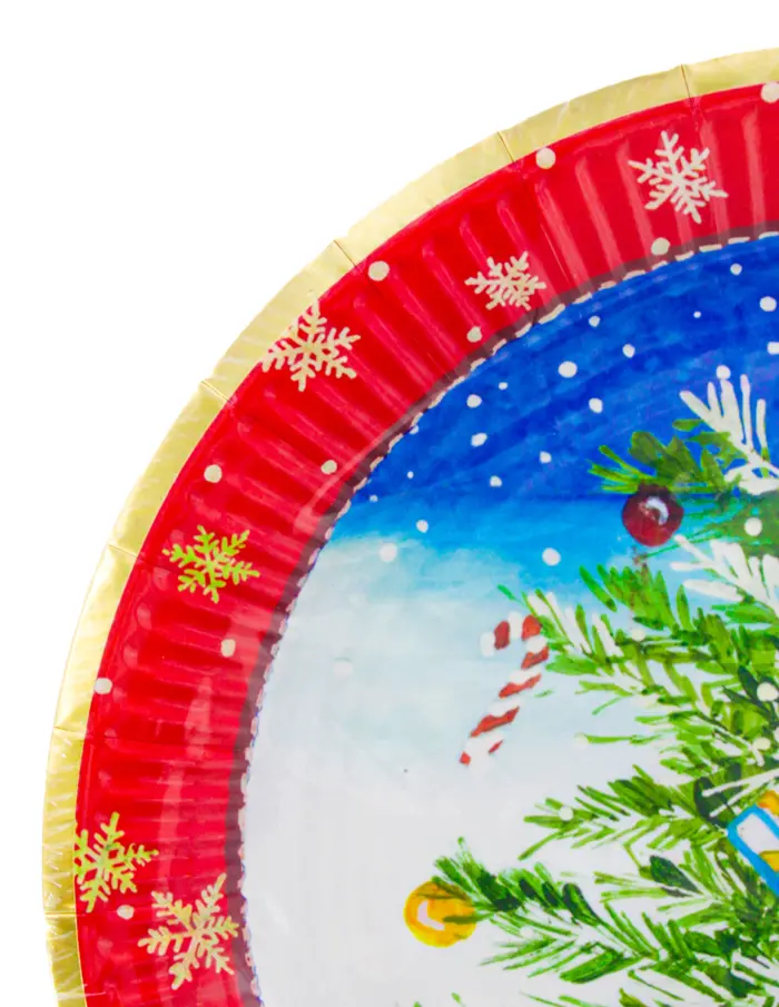 Paquete de 8 platos desechables estampado arbol navideño de 22.5x22.5x1.8cm - Image 3