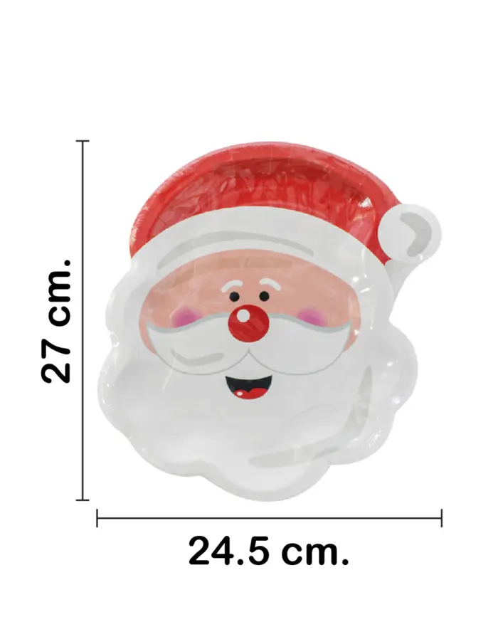 Paquete de 8 platos desechables estampado Santa Claus de 23.5x27x1.5cm - Image 2