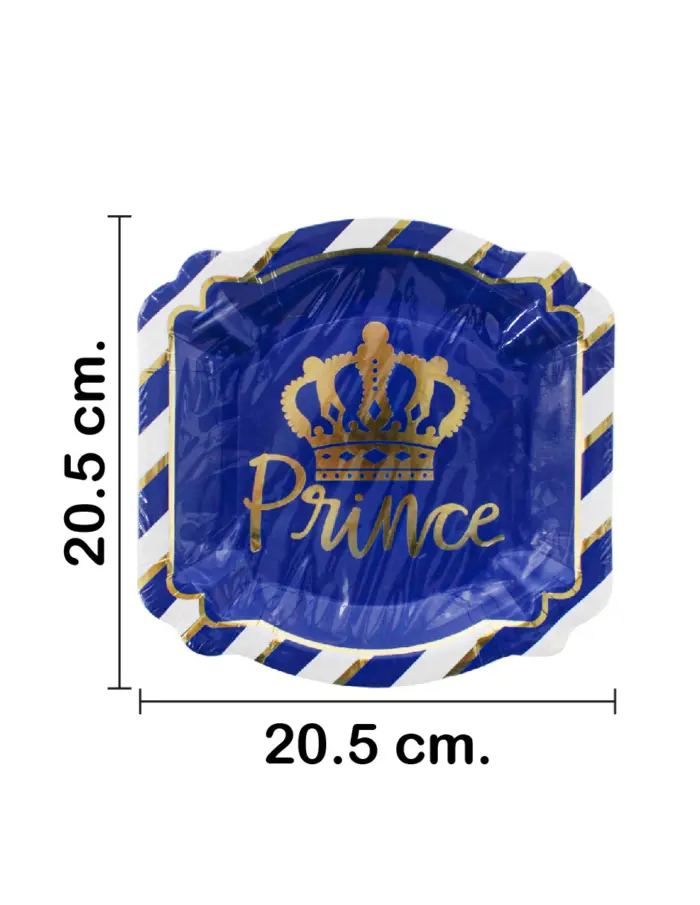 Paquete de 8 platos cuadrados desechables diseño corona dorada de 20.5x20.5x2.5cm - Image 2
