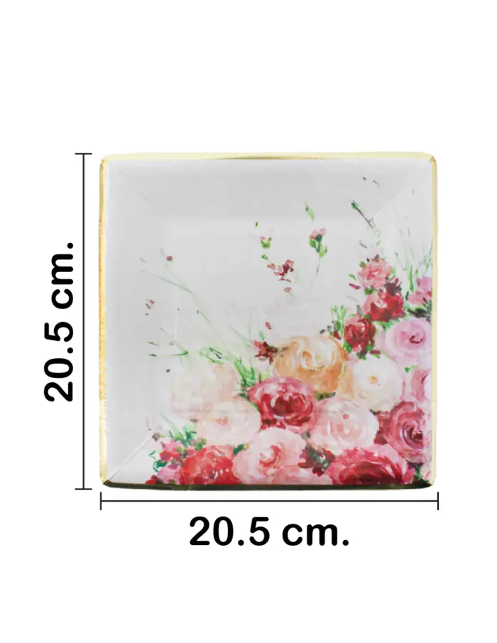 Paquete de 8 platos cuadrados desechables estampado flores de 18.5x18.5x1.5cm - Image 2