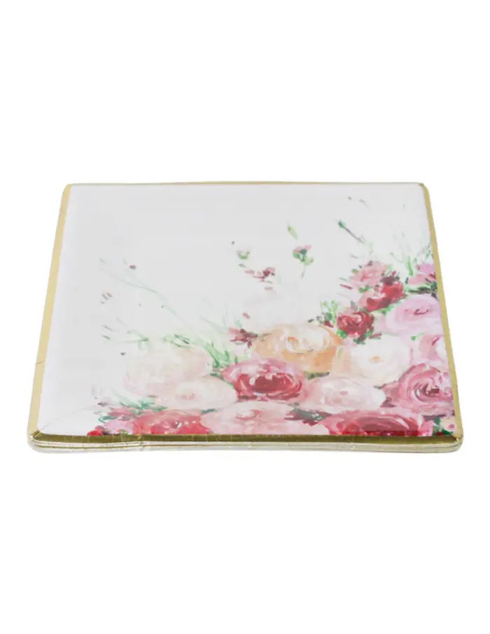 Paquete de 8 platos cuadrados desechables estampado flores de 18.5x18.5x1.5cm - Image 3