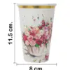 Paquete de 8 vasos desechables blancos estampado rosas de 350 ml y 8x8x15.9 cm - Image 2