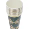 Paquete de 8 vasos desechables azul con la orilla dorada y flores de 350 ml y 8x8x15.5 cm - Image 3