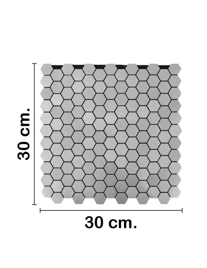 Adhesivo para pared de plastico plateado con hexágonos de 30x30x0.1cm - Image 2