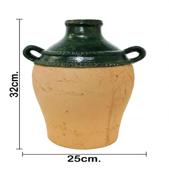 Jarrón de terracota con agarraderas verde de 26x22x32.5cm - Image 4