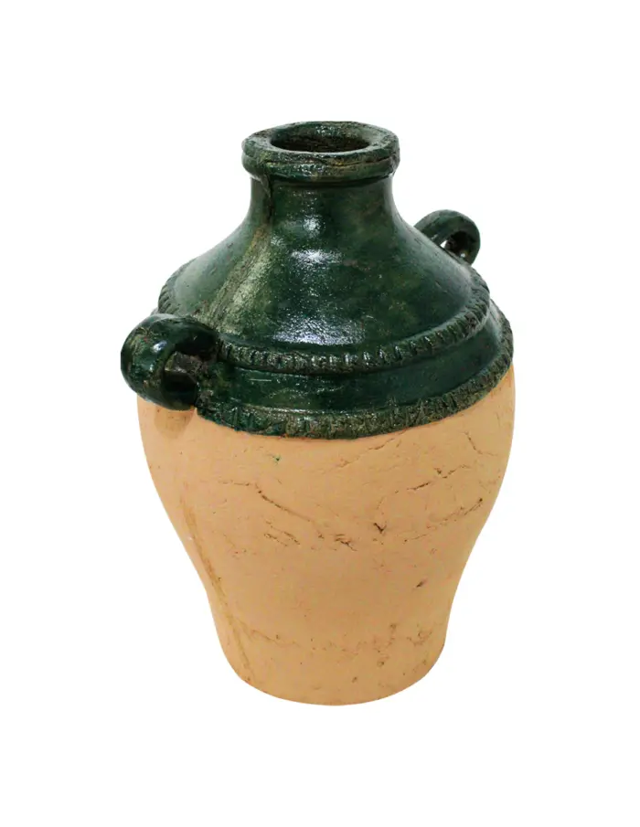 Jarrón de terracota con agarraderas verde de 21.5x17.5x26.5cm - Image 2
