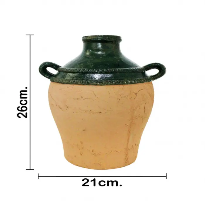 Jarrón de terracota con agarraderas verde de 21.5x17.5x26.5cm - Image 4