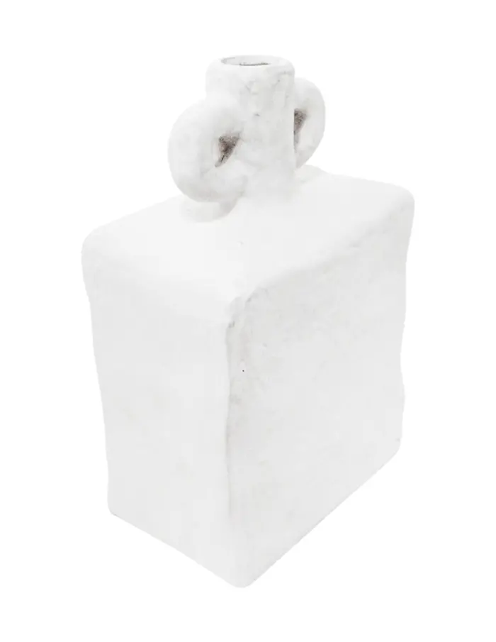 Jarrón de terracota blanco con agarraderas de 13.5x9.5x21.5cm - Image 2