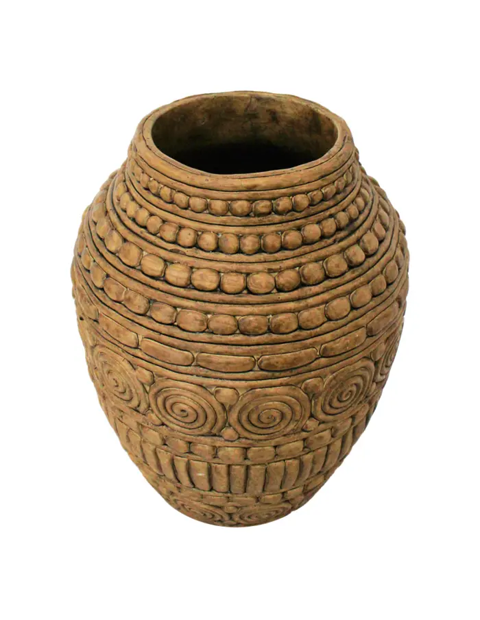 Maceta de cemento beige con circulos y puntos de 26.5x26.5x34cm - Image 2