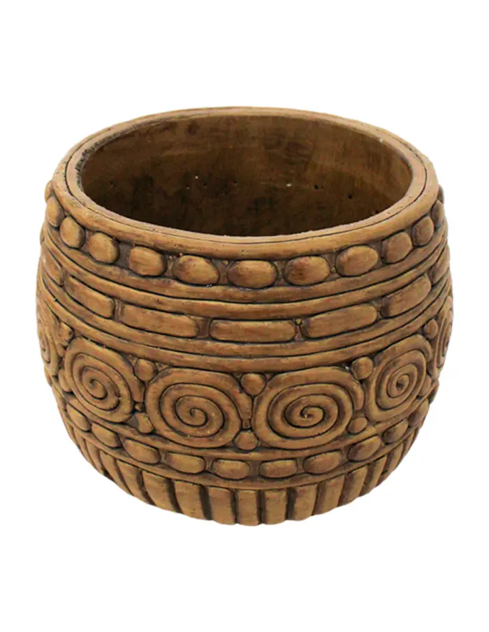 Maceta de cemento beige con circulos y puntos de 27.5x27.5x21cm - Image 2