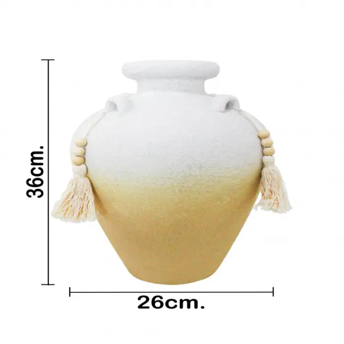 Jarrón de terracota blanco con borlas de 25.5x25.5x35.5cm - Image 4