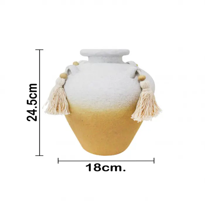 Jarrón de terracota blanco con borlas de 17.5x17.5x24cm - Image 4