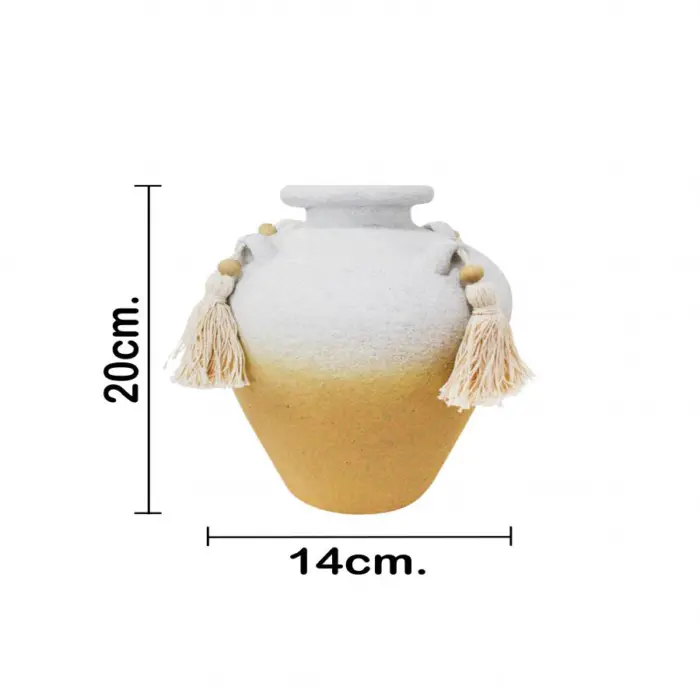 Jarrón de terracota blanco con borlas de 14.5x14.5x20cm - Image 4