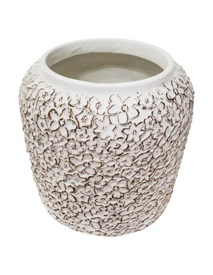 Maceta de cemento blanca con diseño flores de 31.5x31.5x30cm - Image 2