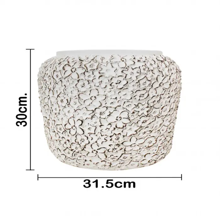 Maceta de cemento blanca con diseño flores de 31.5x31.5x30cm - Image 4