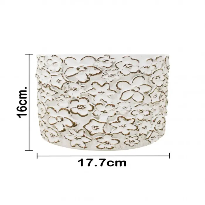 Maceta de cemento blanca con diseño flores de 18x18x16cm - Image 4