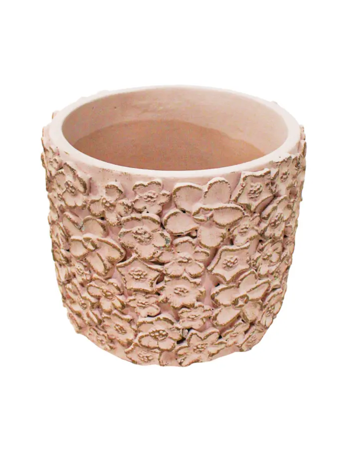 Maceta de cemento rosa con diseño flores de 18x18x16cm - Image 2