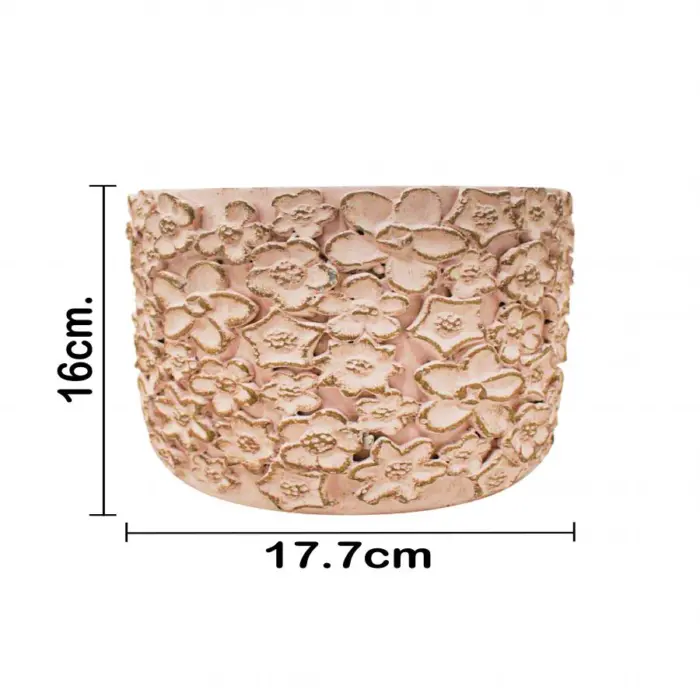 Maceta de cemento rosa con diseño flores de 18x18x16cm - Image 4