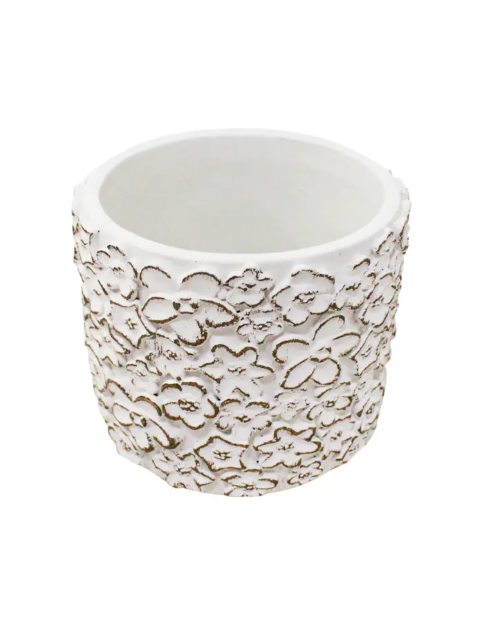 Maceta de cemento blanca con diseño flores de 15x15x13cm - Image 2