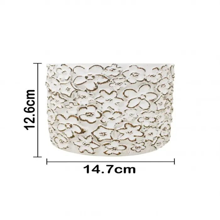 Maceta de cemento blanca con diseño flores de 15x15x13cm - Image 4