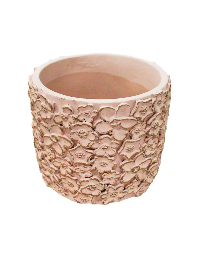 Maceta de cemento rosa con diseño flores de 15x15x13cm - Image 2