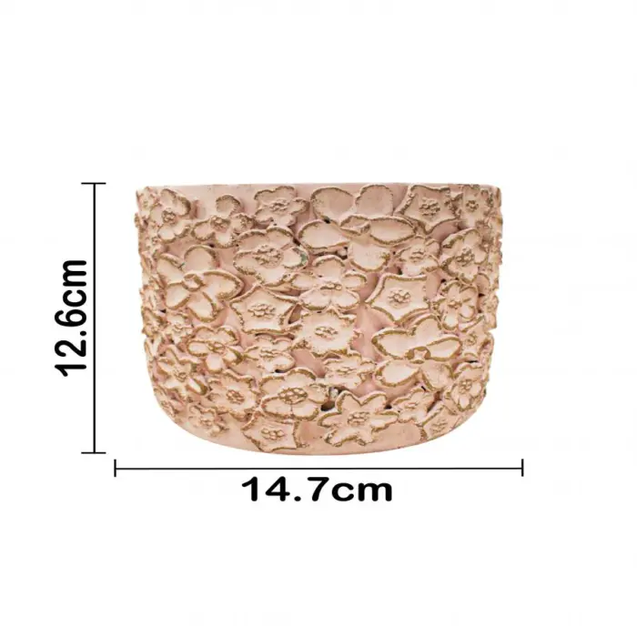 Maceta de cemento rosa con diseño flores de 15x15x13cm - Image 4