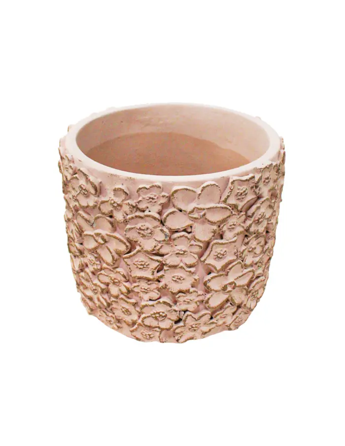 Maceta de cemento rosa con diseño flores de 11.5x11.5x10cm - Image 2