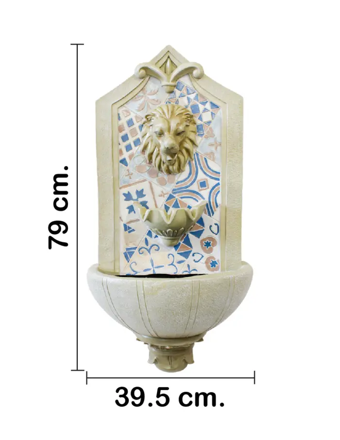 Fuente de pared con cabeza de león de poliresina con mosaico de 40.5x23.5x82cm - Image 2