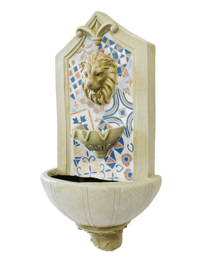 Fuente de pared con cabeza de león de poliresina con mosaico de 40.5x23.5x82cm - Image 3