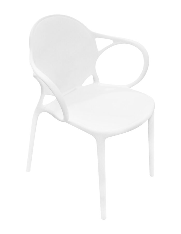 Silla de plástico blanco con descansabrazos y respaldo medallón de 56.5x56x80cm - Image 2