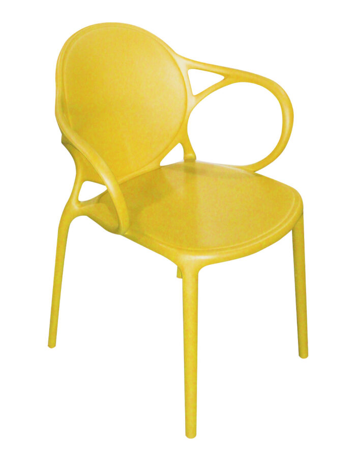 Silla de plástico mostaza con descansabrazos y respaldo redondo de 56.5x56x80 cm - Image 2